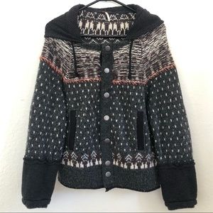 Free People Hooded Snap Front Sweater Jacket